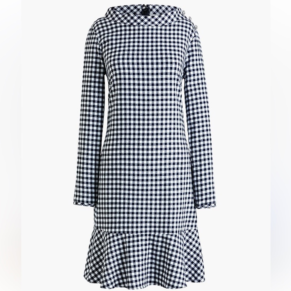 J.Crew Dress gingham Plaid long-sleeve funnel neck A-Line dress size S